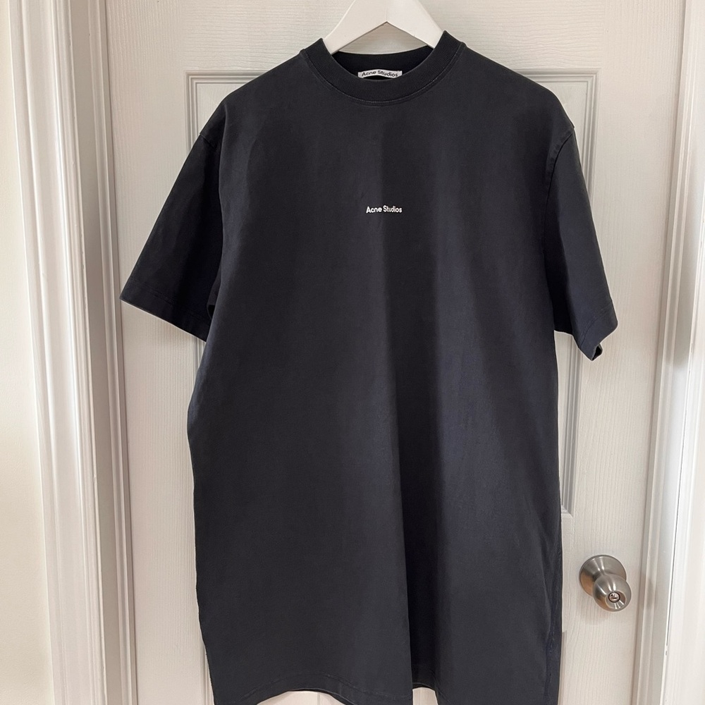Acne Black Logo Cotton T-Shirt Dress